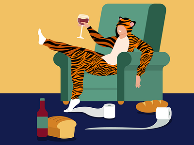 Stay home poster bread bread baking breadmaking coronavirus covid 19 covid 19 drink wine freedom onesie quarantine relax social distance social distancing stay home tiger tiger onesie tigerking toilet paper vector poster wine