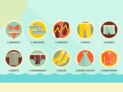 Travel Icons adventure backpacking beach clothes icons infographic ocean packing sand sandals travel trip