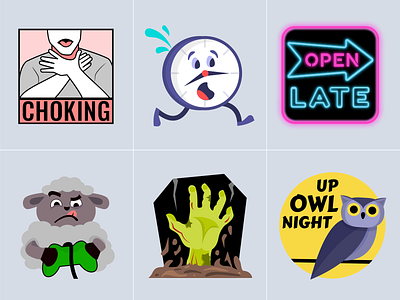 Emoticons character creation choking clock emoji emotes emoticon icons owl rip sheep
