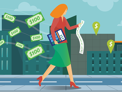 Alda Franklins budget character creation city illustration infographic money people quiz savings scene