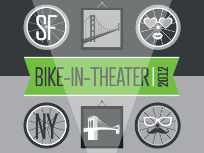 Bike-In-Theater bike film icons illustration new york city san francisco theater vector