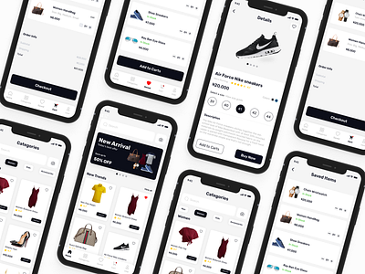 Fashion E-Commerce App cart categories design e commerce fashion fashion ecommerce mobile mobile app saved ui uiux ux