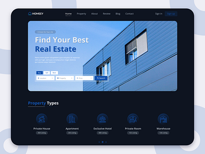 Homeey - Real Estate Figma Templates (Dark Mode) auth branding design graphic design hero illustration logo real typography ui vector