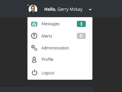 Login / Admin admin alerts icons logout messages profile ui user ux
