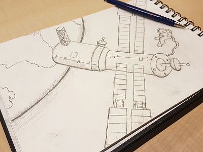 Houston we have a problem. astronaut branding illustration iss sketch space space station