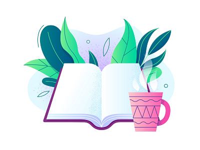 Book and coffee adobe illustrator art book cartoon clean coffee creative cup design flat graphic illustration leaf leaves minimal read reading simple texture vector