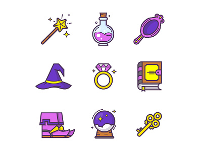 Magic icons adobe illustrator art book cartoon design drink fairytale flat graphic icon illustration items line icon logo magic set vector witch witchcraft wizard