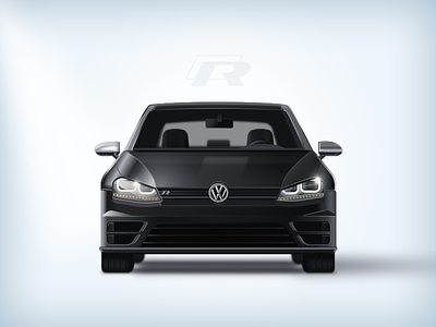 Golf R allblack black car golf icon realistic reflections sketch vw
