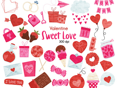 Sweet Love Valentines Clipart Bundle