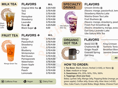 Bubble Tea Menu branding graphic design