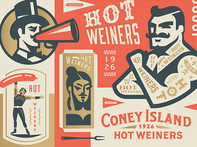 Coney Island Hot Weiners beard crest hotdog lady man strong tattoo