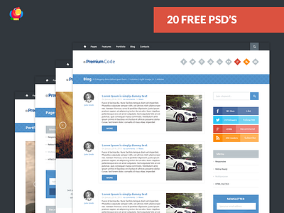 Web Template - 20 Free PSD's flat free psd freebies premium code themeisle wordpress theme