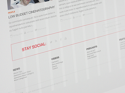 Red Cow E. - First Page footer line menu red social stripe web design