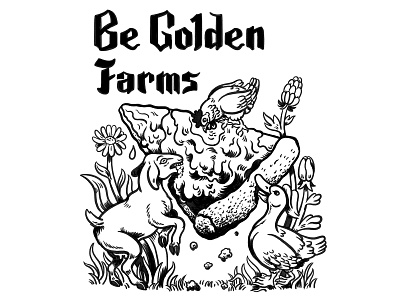 Be Golden Farms branding cartoon drawing hand lettering illustration nature pizza quirky surreal t shirt design