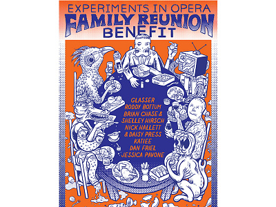 Family Reunion Benefit branding cartoon colorful drawing graphic design hand lettering illustration quirky surreal