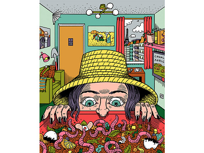 Urban Composting cartoon colorful digital art drawing editorial illustration le monde nature quirky surreal weird worms