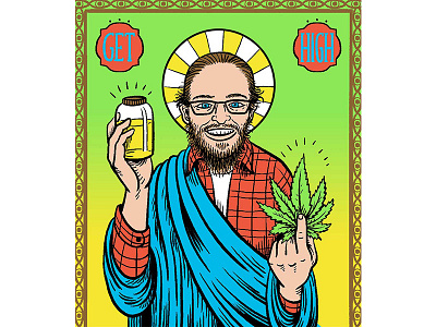 Cannabis Reverend cartoon colorful decorative digital art drawing editorial art hand lettering illustration portrait quirky surreal type weed