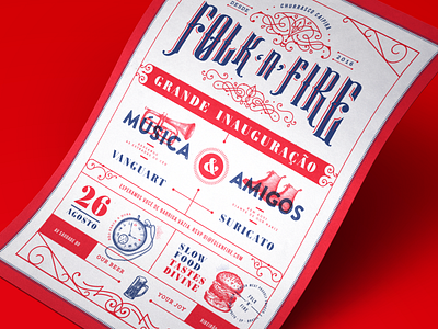 Folk 'n' Fire Flyer Vintage Design branding design identity invitation logo logotype party poster type