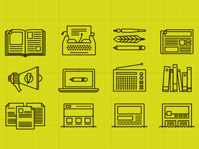 Communication Icons books communication feather icon megaphone newspaper pen pencil radio typewriter