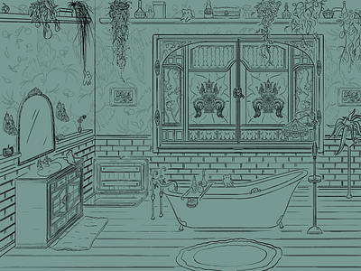 Washroom background art illustration prop design storytelling