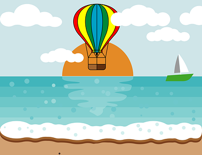 Hot air balloon at the beach animation design graphic design illustration vector