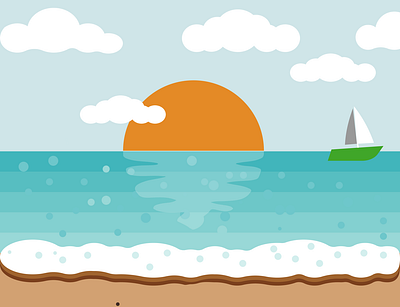 summer beach with asun ,clouds and a boat design graphic design illustration vector