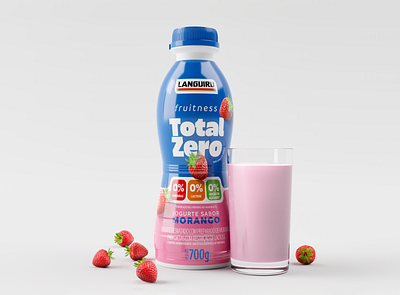 Fruitness Total Zero - Label Design 3d blender blue branding design food fruit graphic label languiru logo milk package packaging plastic strawberry yogurt zero