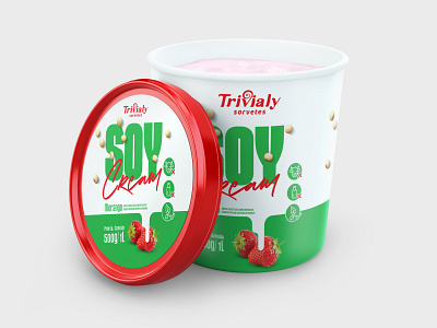 Soy Cream - Strawberry design food fruit graphic icecream mockup package packaging product strawberry vegan