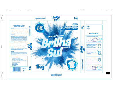 BrilhaSul blue cleaning design explosion graphic package packaging plastic powder washing
