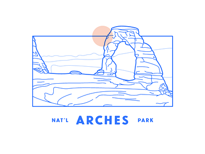 Arches National Park arch delicate arch illustration landmark landscape lines national park nps rocks sun utah