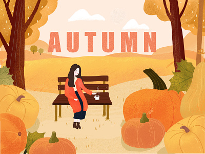 Autumn autumn illustration mountain pumpkin tree