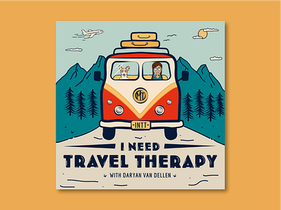 I Need Travel Therapy Podcast Cover Art & YouTube Branding branding branding podcast design graphic design illustration logo podcast branding podcast cover art podcast design van illustration