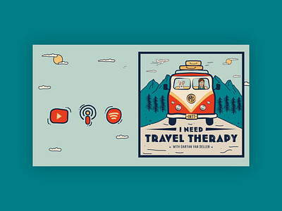 I Need Travel Therapy Podcast YouTube Endscreen branding branding podcast design graphic design illustration podcast podcast branding youtube youtube design
