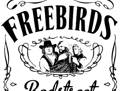The Fabulous Freebirds: Jack Daniels-style variation aew dallas pop art rock n wrestling the fabulous freebirds vector von erichs wccw wcw wrestling wwe