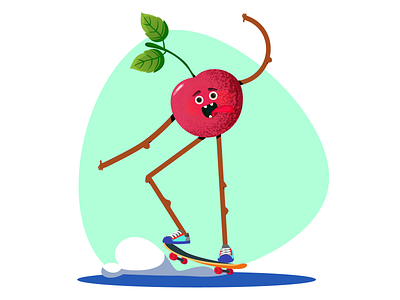 Cherry on skateboard 2d character animation character character concept character design cherry flat flat design fruit healthy healthy food illustraion illustration skateboard sport vector vegetables