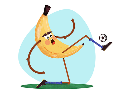 Banana is playing football 2d 2d character animation banana character character concept character design emotions flat food football fruits funny healthcare healthy food illustration sport vector vegetables
