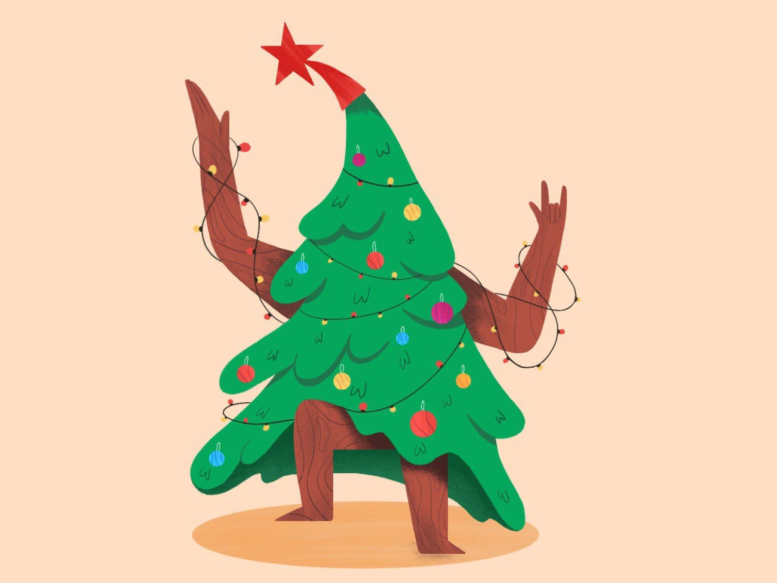 Christmas tree 2d character character character design christmas christmas tree dance dancing happy new year happy new year 2021 holidays illustration rock rocknroll star tree winter wishes