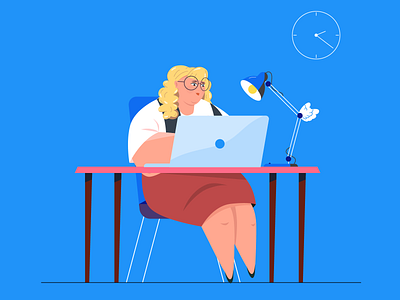 Girl working at the computer 2d character blond blue body bodypositive character character design computer design girl girl character girlfriend illustration laptop vector