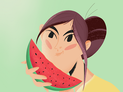 Girl with watermelon 2d character character character design concept girl girl character girlfriend graphic design illustration procreate summer vector watermelon