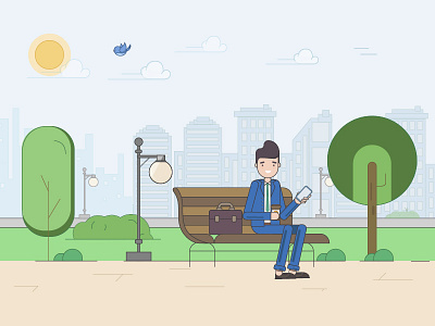 The guy in the park with the phone character explainer illustration man motiondesign outline person promo stroke vector video