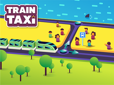 Train Taxi Game Ad app design icon illustration landscape lowpoly taxi train ui vector web