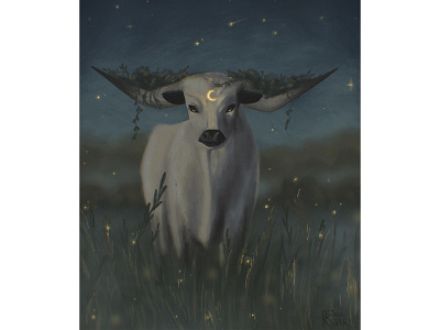 Cosmic cow bookillustration cosmic cosmiccow cow field illustration magic moon mooncow sky space