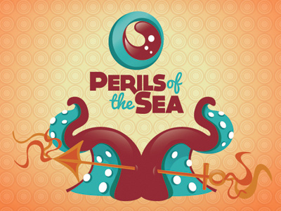 Perils of the Sea beer brewery concept harpoon logo mystical sea ship tentacle vector