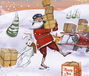 Happy! aircraft card courier delivery holiday illustration mail snow winter