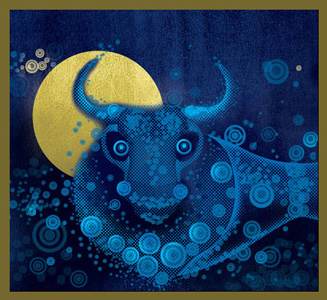 bull illustration moon night ox site typografy zodiac