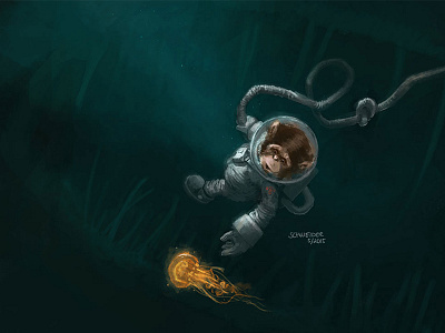 Research astronaut character characterdesign chimp chimpanzee illustration jellyfish monkey photoshop sketch space