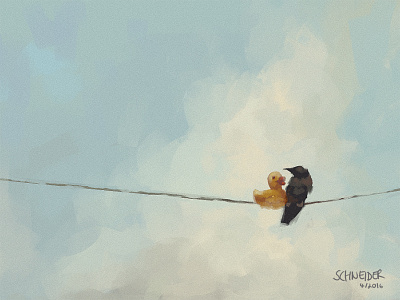 Couple bird character clouds couple digital painting duck funny illustration painting raven sketch