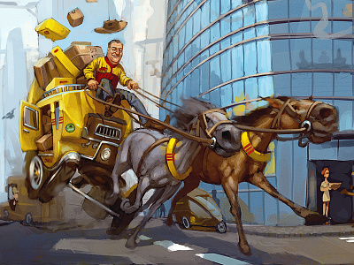 Magazine Illustration for "Das Archiv" carriage character dasarchiv digital painting editorial illustration magazine mail mailman photoshop postman print