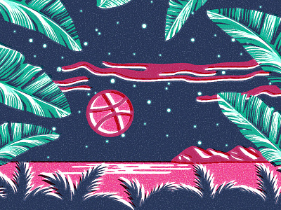 Samborghini Debut Shot beach illustration leaves stars tropical