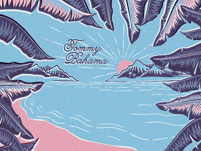 Dribbble shot 2 beach fashion illustration leaves mountains scenic sun